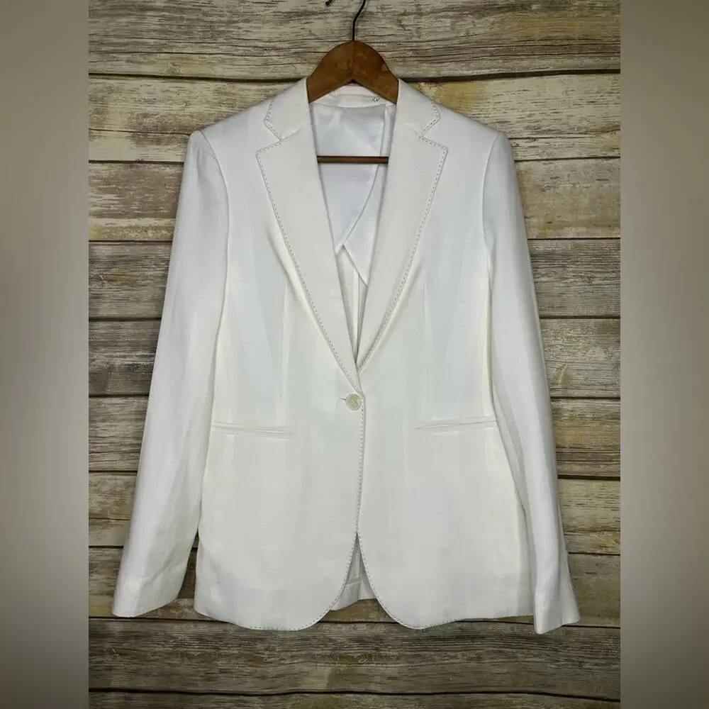 LOVE BINETTI M cream white silk striped black stitch designer blazer